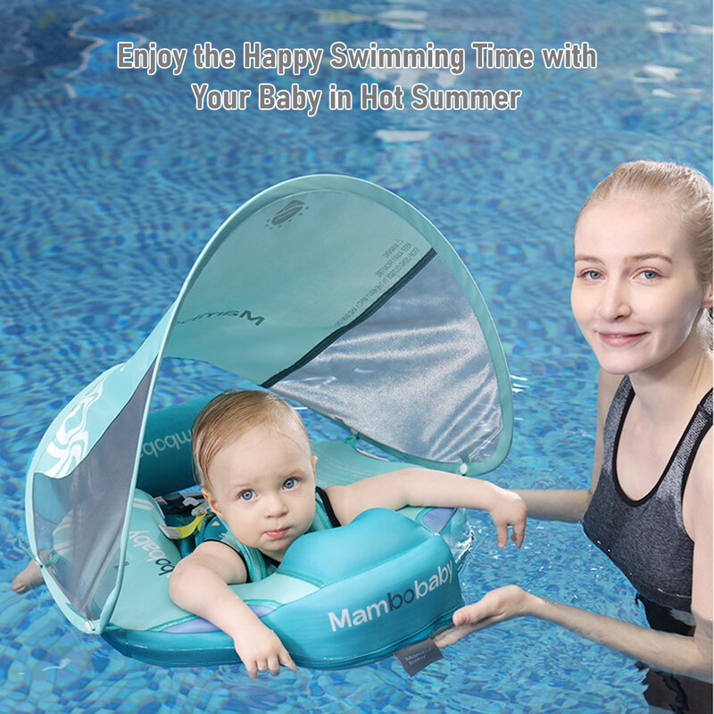 Flotador para bebé no inflable con dosel Anillo de natación para bebé acostado Entrenador de natación para piscina para bebés de 3-24 meses
