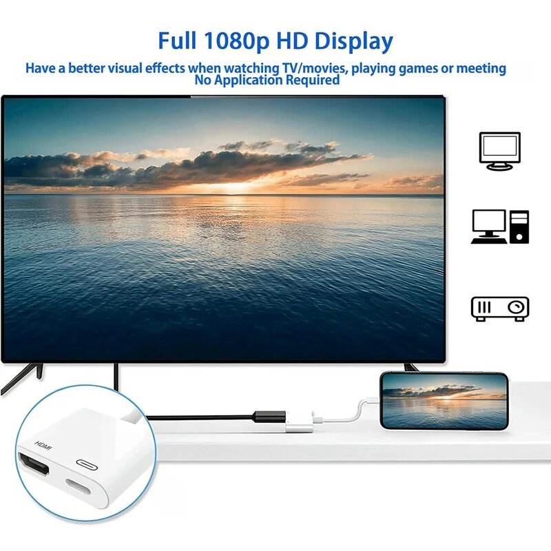 Adaptador HDMI para iPhone, iPad a TV, adaptador Lightning a HDMI 1080P, convertidor AV Digital, Cable de sincronización de pantalla HDMI
