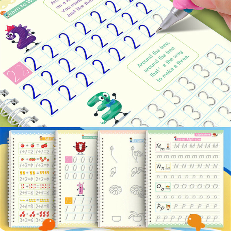 Mainan gambar buku Salin ajaib, dapat dipakai ulang untuk anak-anak, pena montesori, latihan menulis, stiker belajar pendidikan anak-anak