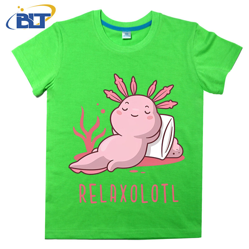 Funny axolotl relaxing print kids T-shirt summer children's cotton short-sleeved casual tops for boys and girls