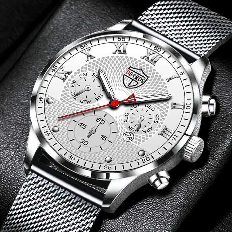 2022 Luxury Fashion Mens Watches Stainless Steel Mesh Belt Quartz Wrist Watch Luminous Clock Men Business Casual Leather Watch