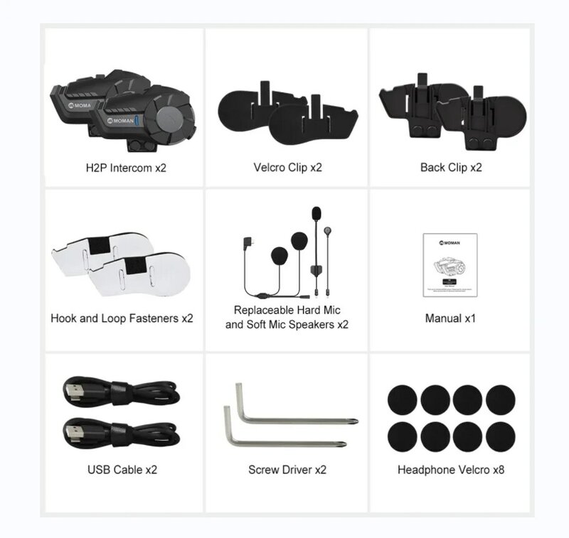 MOMAN-Oreillette Bluetooth H2 Pro pour moto, appareil de communication pour casque, sauna, téléphone, sans fil, intercom, étanche, WiFi, enregistreur vidéo