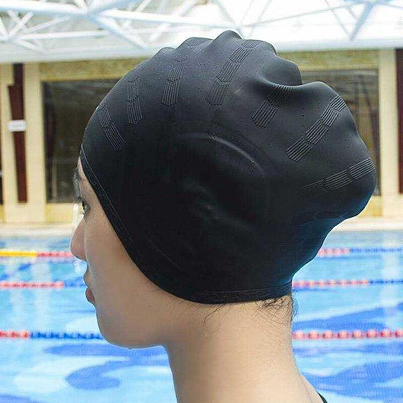 Gorros de natación de alta elasticidad para adultos, gorro de piscina impermeable, protege las orejas, pelo largo, gorro de buceo de silicona grande