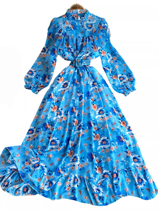 Женское шифоновое платье с оборками на краях, Длинное Элегантное плиссированное платье во французском стиле с оборками по краям, K1596, 2024