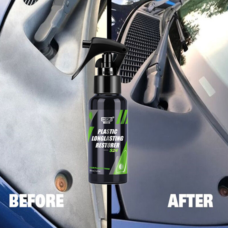 HGKJ S24 Car Plastic Restorer, Back to Black Gloss, Auto Plastic Parts Repair Spray, Renovador Exterior, Limpeza do carro, 50ml