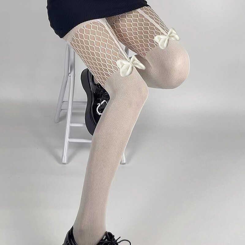 Patchworkowa siateczkowa kokardka Hottie bielizna z wysokim stanem siatkowa Rock taniec nowoczesny moda tancerze rajstopy przezroczyste niezniszczalne solidne
