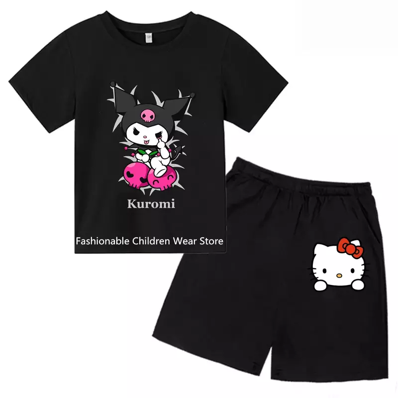 Pantaloni della camicia a maniche corte per bambini estivi Set Casual per ragazzi e ragazze 2024 Set di moda per t-Shirt stampata Kulomi per bambini