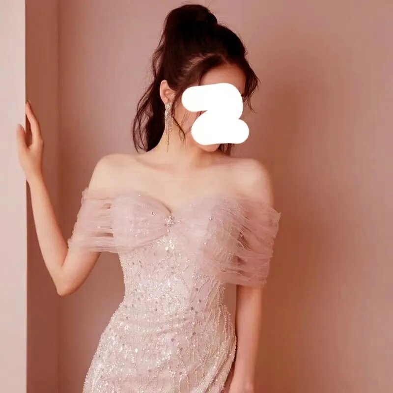 Роскошное розовое платье для выпускного вечера, вечернее платье русалки с блестящими кристаллами и бусинами, сексуальное официальное платье с открытыми плечами, 100% реальное фото