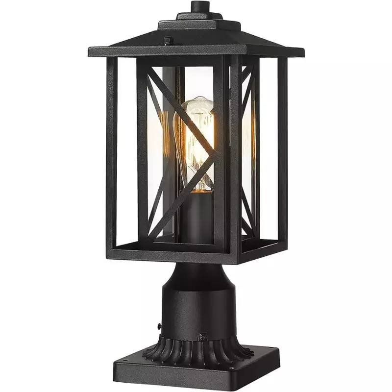 Garden Post  Lights, Exterior Post Lantern in Black Finish with Clear Glass, 1-Light Outdoor Posts Light
