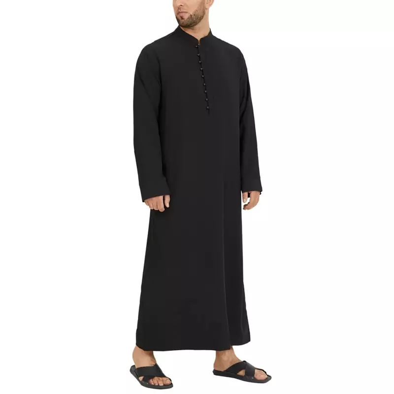 무슬림 남성용 캐주얼 루즈 로브, 이슬람 아라비아 아바야 주바 두바이 단색, 용수철 얇은 칼라 단추 롱 셔츠 M-3XL