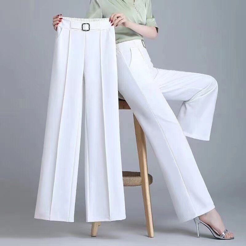 Spring Summer New High Waist Wide Leg Pants Women Casual Temperament Office Suit Pants Ladies Fashion Wild Trousers White Black