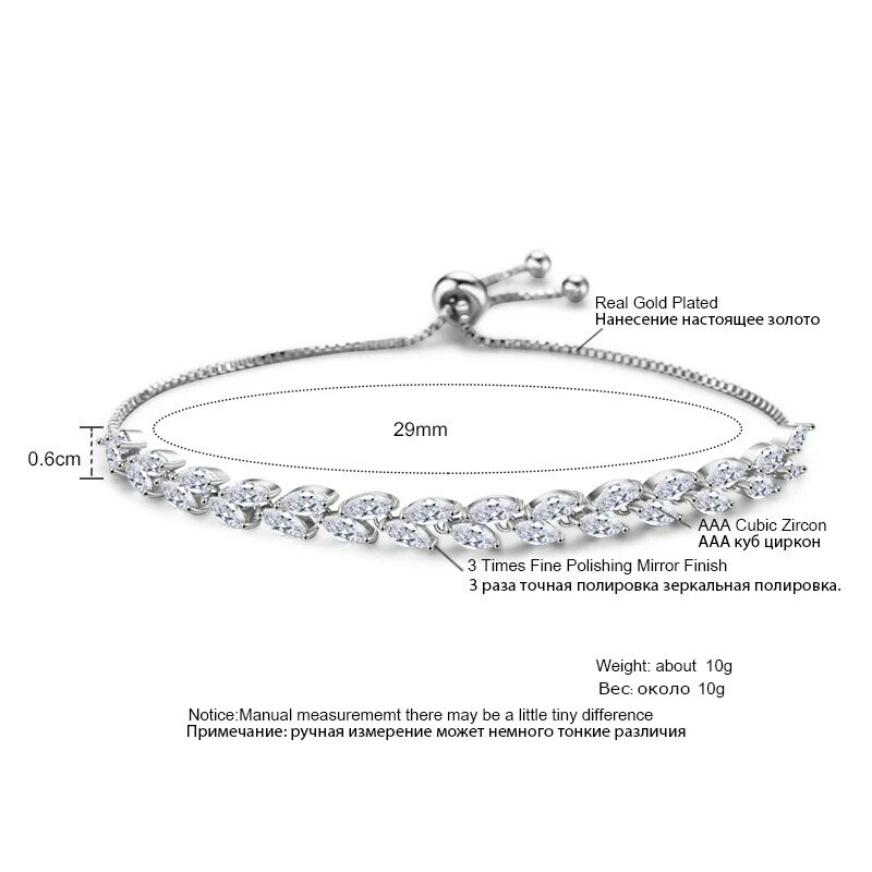 ZAKOL-pulsera de circonia cúbica para mujer, brazalete nupcial de hoja de Zirconia, Color oro blanco, cristal ajustable, joyería de boda