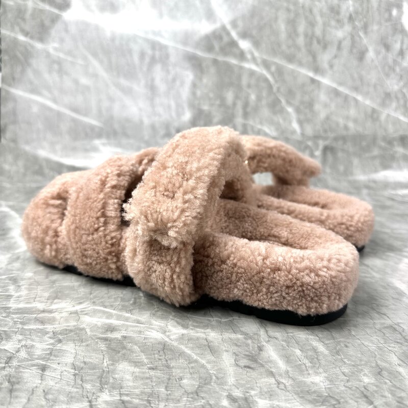 2023 Fashion Latest Wool Mop Flat-bottomed Slippers  Autumn and Winter Super Versatile Warm Bottom Women Shoes Big Size 35-43