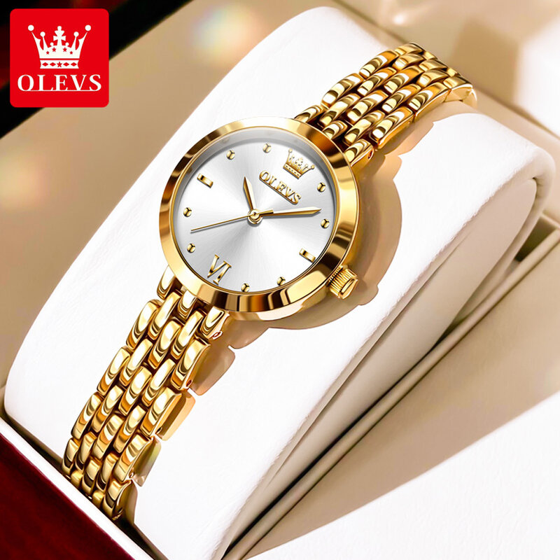 Olevs Womens Horloges Topmerk Luxe Gouden Quartz Horloge Voor Vrouwen Rvs Waterdichte Mode Womens Horloges Montre Femme