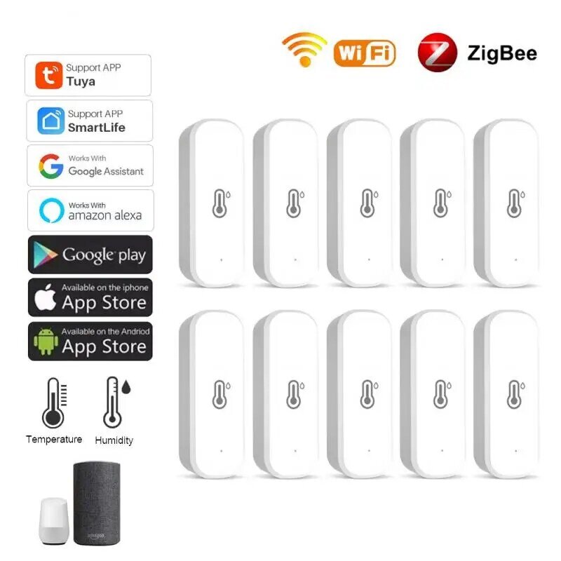Zigbee-Capteur de Température et d'Humidité, Wifi 3.0, Tuya Smart Life, Therye.com, Hygromètre, Fonctionne avec Alexa, Google Home, 1 Pièce