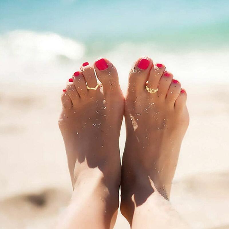 12pcs Adjustable Toe Rings For Women Girls Simple Beach Open Toe Set Cute Heart Feather Summer Toe Foot Jewelry