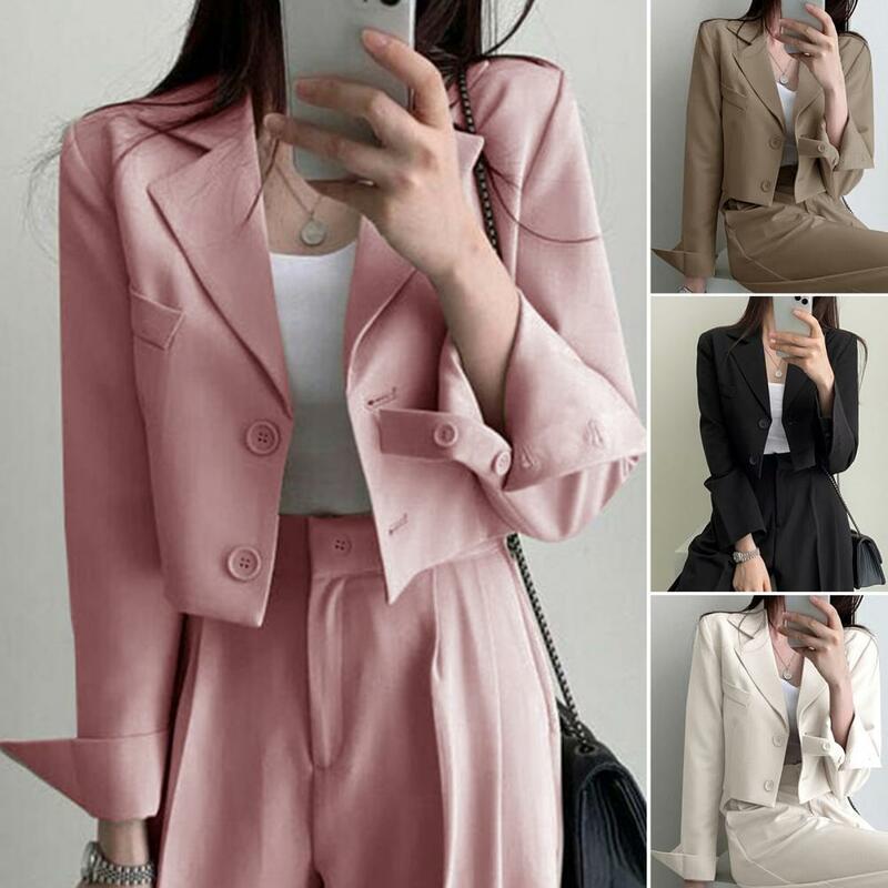 Lady Formal Coat Formal Business Style Women's Single-breasted Suit Coat Classic Lapel Long Sleeves Solid Color for Fall Spring