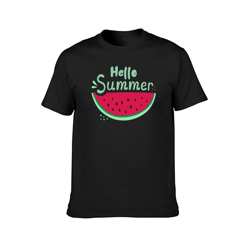 Hello kaus semangka anak laki-laki, baju oblong putih pria kelas berat sublime musim panas