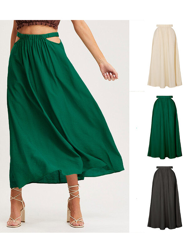 Long Skirt Sexy Hollow Out Solid Color Spring Summer Elegant Party Streetwear Solid Color