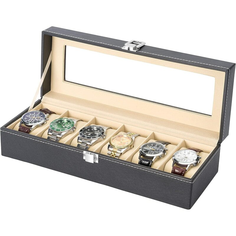Kotak jam tangan hitam pria, Slot kotak Display braket jam tangan hadiah liburan