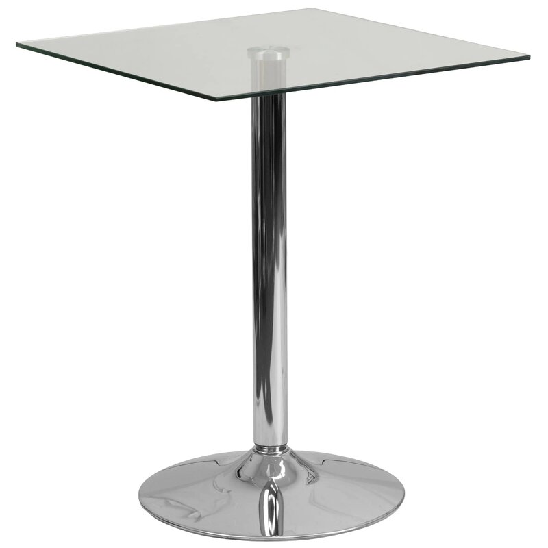 Mesa de Bar cuadrada de cristal con Base cromada de 30 pulgadas, mesa de Pub, Mostrador de altura, comedor, 23,75"