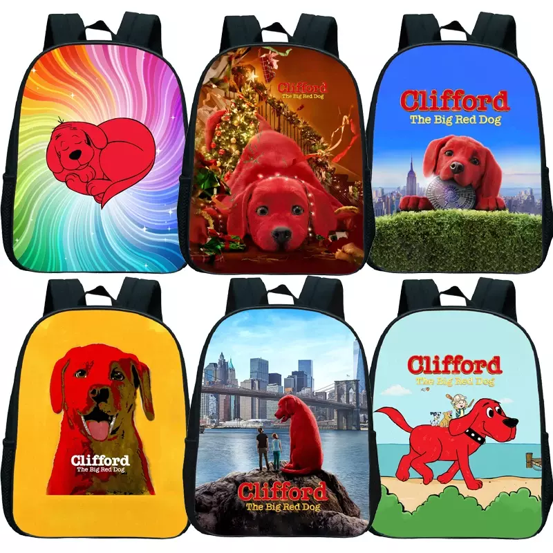 A grande mochila cachorro vermelho para crianças, bookbags para jardim de infância, estilo cartoon, para crianças pequenas, meninos e meninas