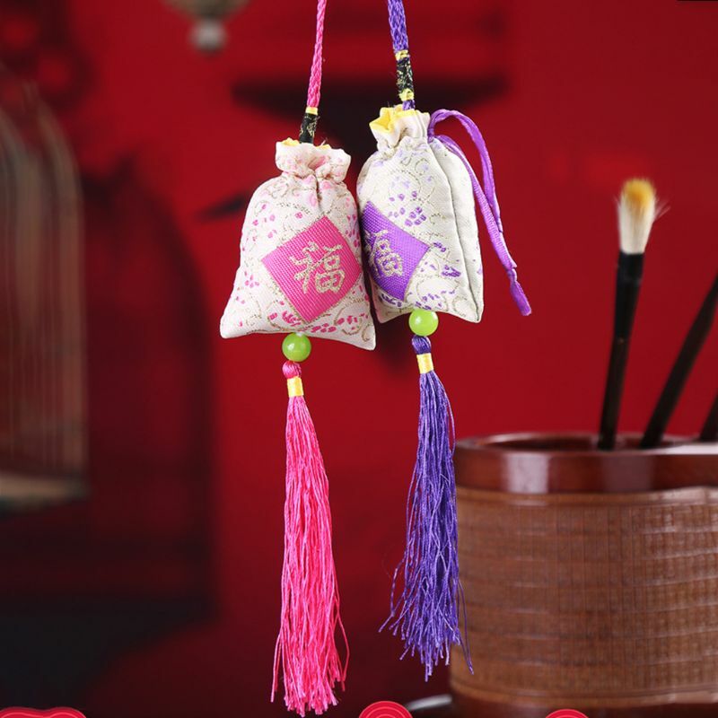 Saco sachê lavanda para suspensão carro, arte popular chinesa tradicional, borla impressa