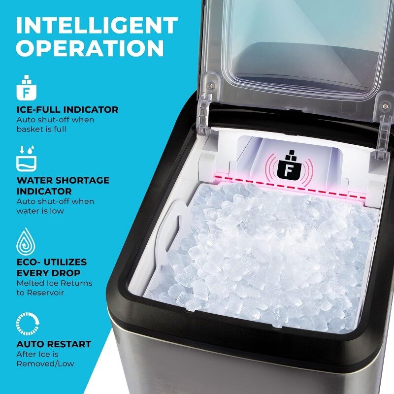 Heavy-Duty Nugget Ice Maker Machine, Máquina de gelo bancada silenciosa, 30 lbs de máquina de gelo, Compacto e portátil
