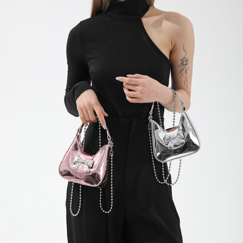 Fashion Frend borsa a tracolla piccola da donna Color argento oro Mini borsa a tracolla con patta Micro borse borsa da sera elegante da donna