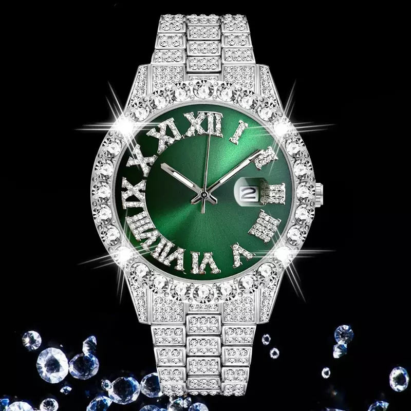 Montre Iced Out pour homme, marque de luxe, plein de diamants, AAA CZ, montre à quartz, étanche, hip hop, horloge, cadeau pour homme