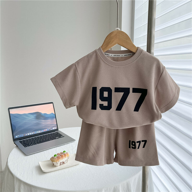 Sports Casual Clothes Boys And Girls Half Sleeve Tshirt Simple Loose Short Pants Outdoor Wear Toddler Printing Trendy Two-piece