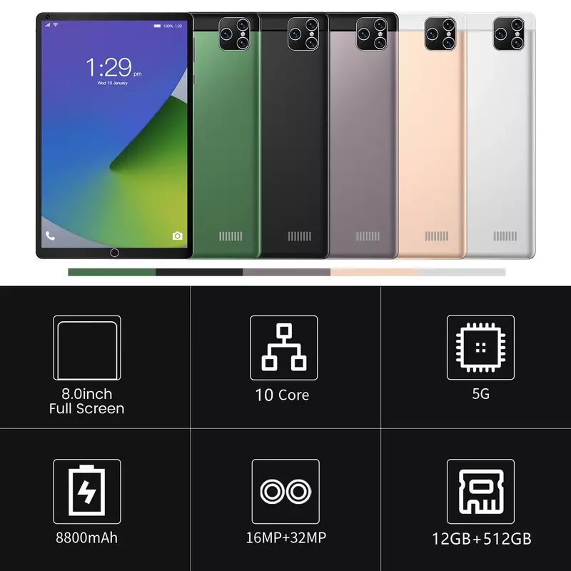 Tablet P8 Android versi global 2023 inci, Tablet baru tahun 8.1 Bluetooth 12GB 512GB Deca Core 16 + 32MP WPS + 5G WIFI