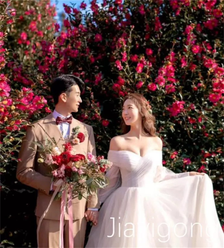 فستان زفاف ضيق على الكتف من Jiayigong ، فستان مخصص رائع ، مفتوح من الخلف ، أورجانزا ممشوق ، طول الأرض
