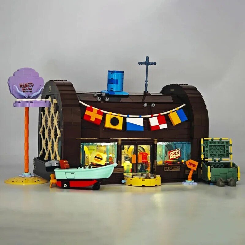 SENBAO AREA-X AB0027 The Krusty Krab Model Modular tampilan jalan DIY mainan blok bangunan hadiah liburan anak laki-laki