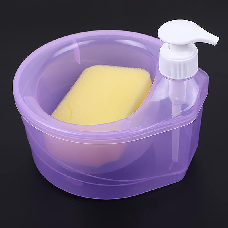 1000ml Soap Dispenser and Scrubber Holder Multi-functional Cafe Dishwashing Container Manual Sink Dish Washing Soap Dispenser