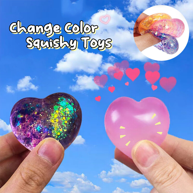 HOT 1Pc Changing Color Heart Squeeze Toy Sequins Love Fidget Toy Squishy Pinch Kneading Toy Stress Reliever Toy Kid Party Favor