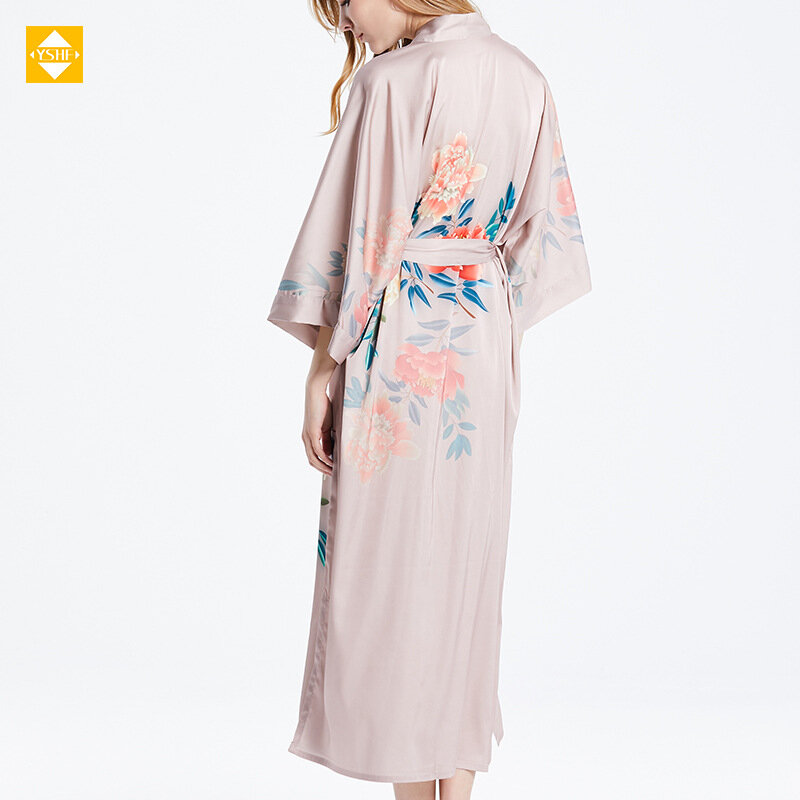 Sprzedaż bezpośrednia fabryki jedwabna koszula nocna 100% jedwab koszula nocna letnia nowa długa tkanina kimono może być zarezerwowana