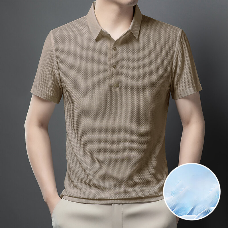Botão de lapela cor sólida masculina polo comercial, pulôveres soltos, camiseta que combina com tudo, roupa casual, nova moda, verão, 2022