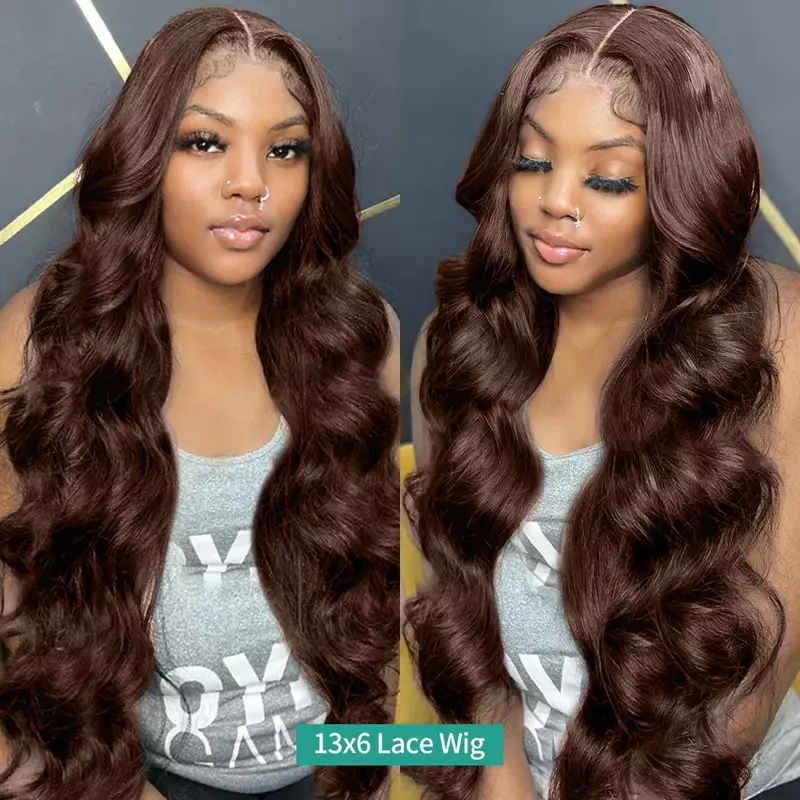 30 36 Inch 250 Density Chocolate Brown Body Wave 13x4 Lace Front Human Hair Wigs Brazilian Colored 13x6 Frontal Wig For Women