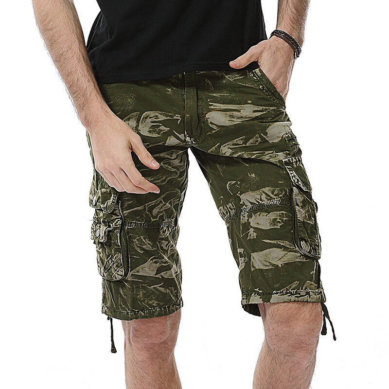 กางเกงคาร์โก้ผ้าฝ้ายมีกระเป๋าไซส์ใหญ่ชายกางเกงขาสั้นลายพรางหลากสีแบบเอเชียขนาด29-40