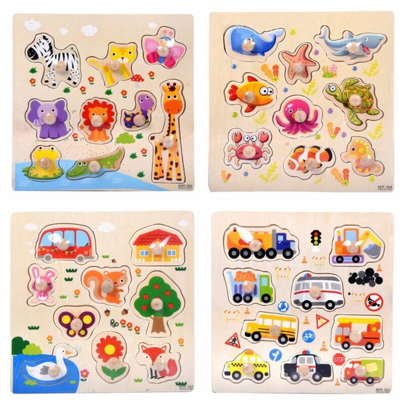 Cartoon Animal Car Wooden Peg Puzzles Board Toddler Preschool Educational Toy Kids Vehicle Child Gift Baby Montessori Toy