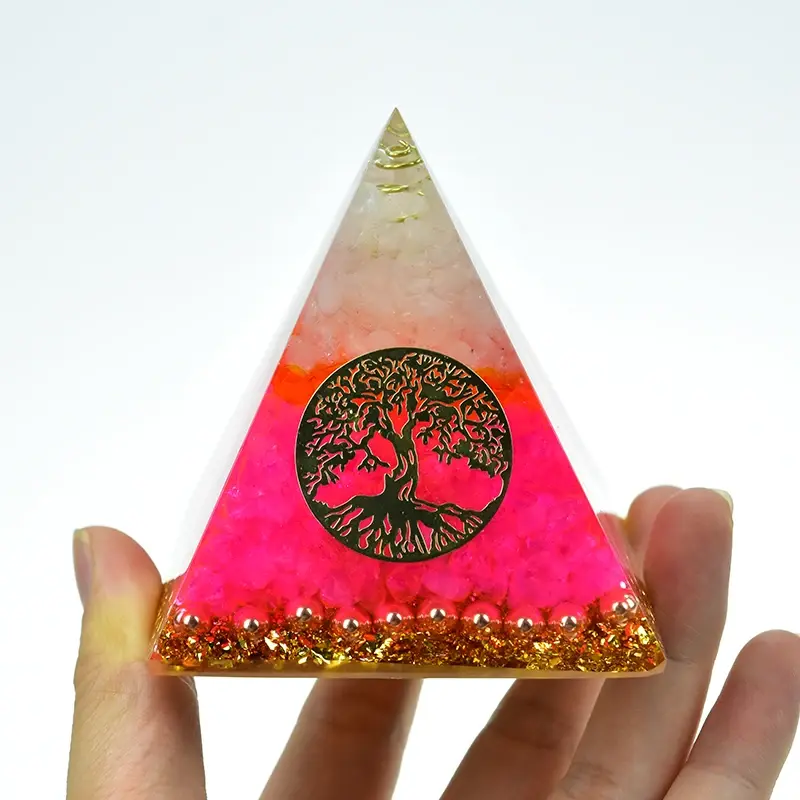Anahata Chakra Energie Helende Orgoniet Piramide Hars Sieraden Decor Natuurlijke Poeder Kristal Ambachten Boom Van Het Leven Kristallen Ornamenten