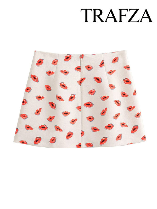 TRAFZA-minifaldas informales de verano para mujer, Falda corta ajustada de cintura alta con cremallera, estampado liso, estilo bohemio