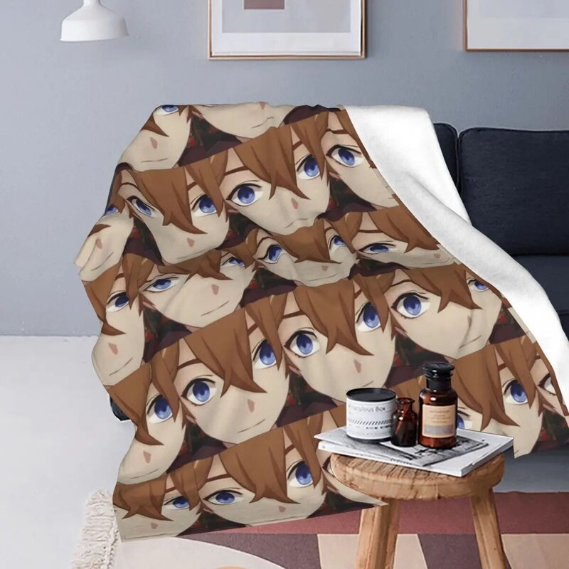 Childe Tartaglia Face Meme Blanket Fleece Printed Genshin Impact Ultra-Soft Throw Blanket for Bedroom Bedding Throws