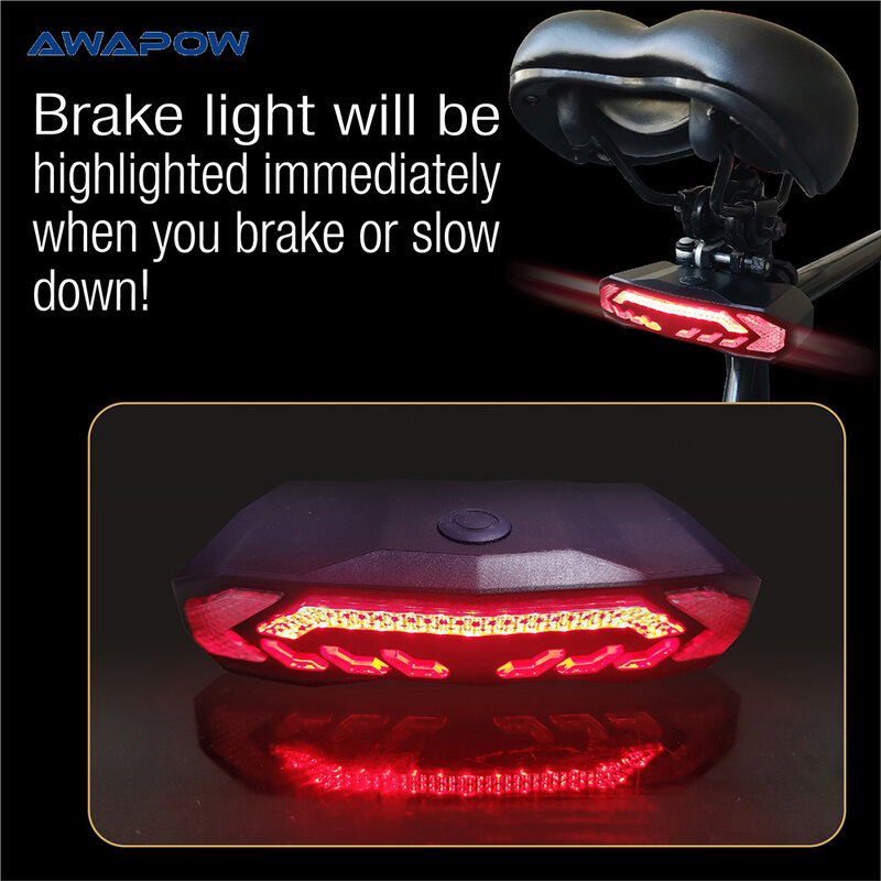 Awapow Anti Theft Bike Taillight Alarm, USB recarregável, LED impermeável cauda luz, Indução automática bicicleta lâmpada