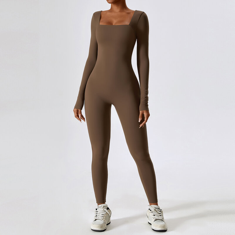 Jumpsuit Gym Workout Yoga Clothes Dance Fitness Long Sleeved One Piece Sports Jumpsuit Sexy Tight Boilersuit Women Tracksuit