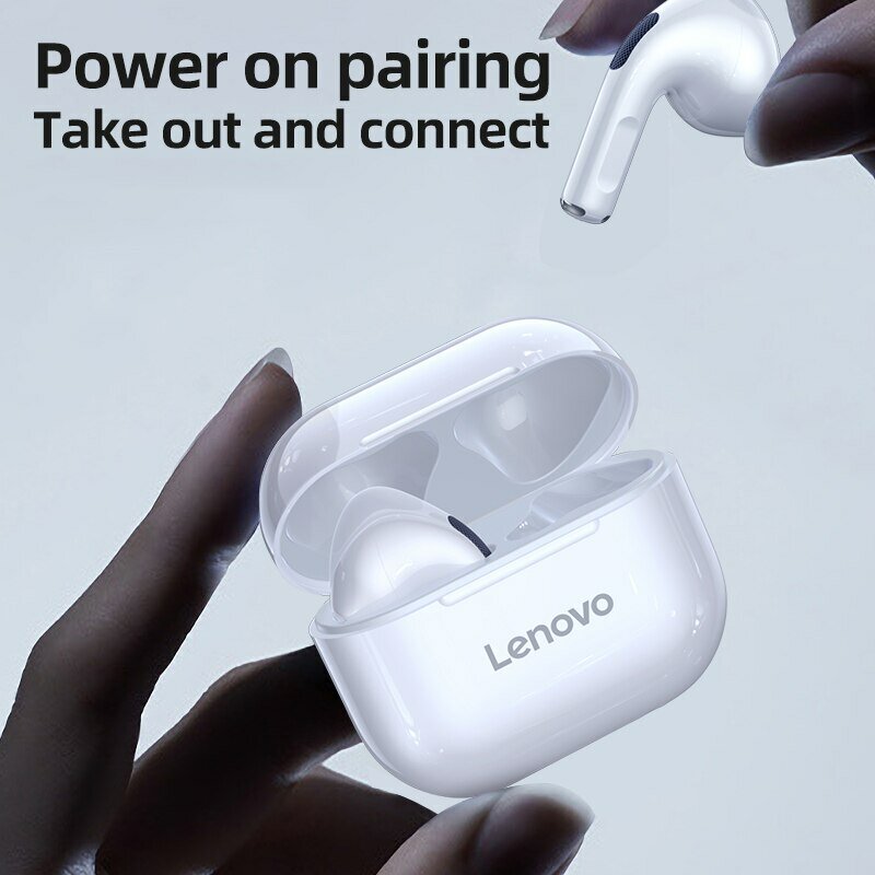 Lenovo-LP40 Fones de ouvido, TWS, sem fio, Bluetooth 5.0, fones de ouvido, graves, controle por toque, estéreo, redução de ruído, espera longa, 230mAh