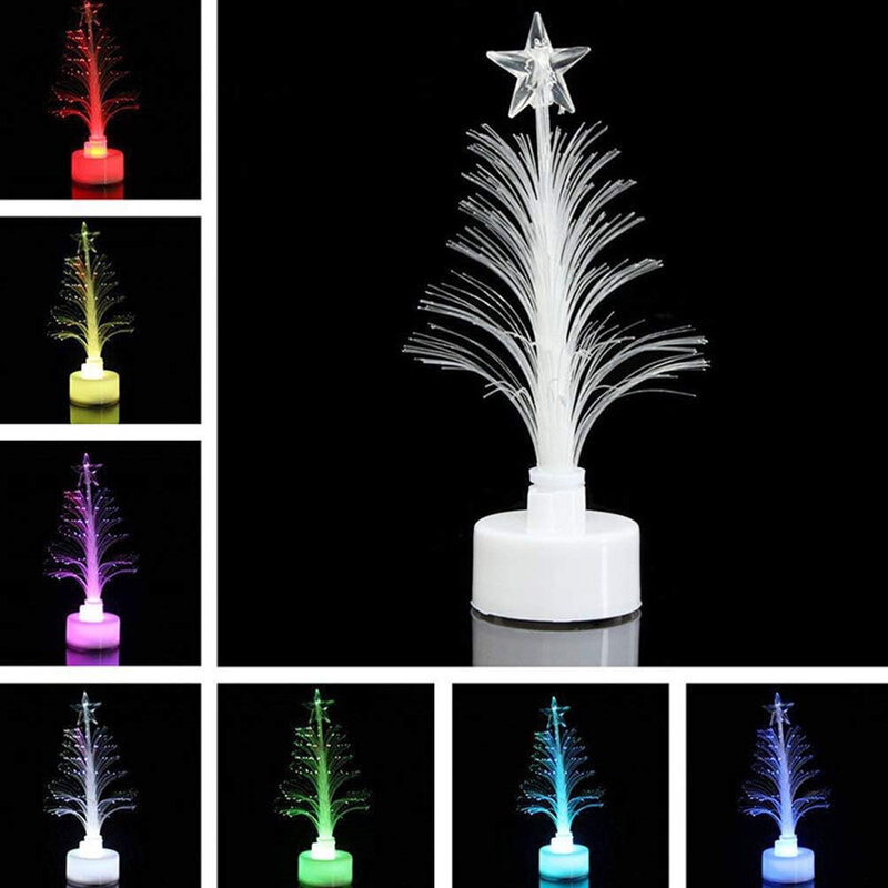 10pcs Color Changing Christmas Tree Night Light LED Fiber Optic Table Lamp Desktop Ornaments Holiday Atmosphere Light Home Decor