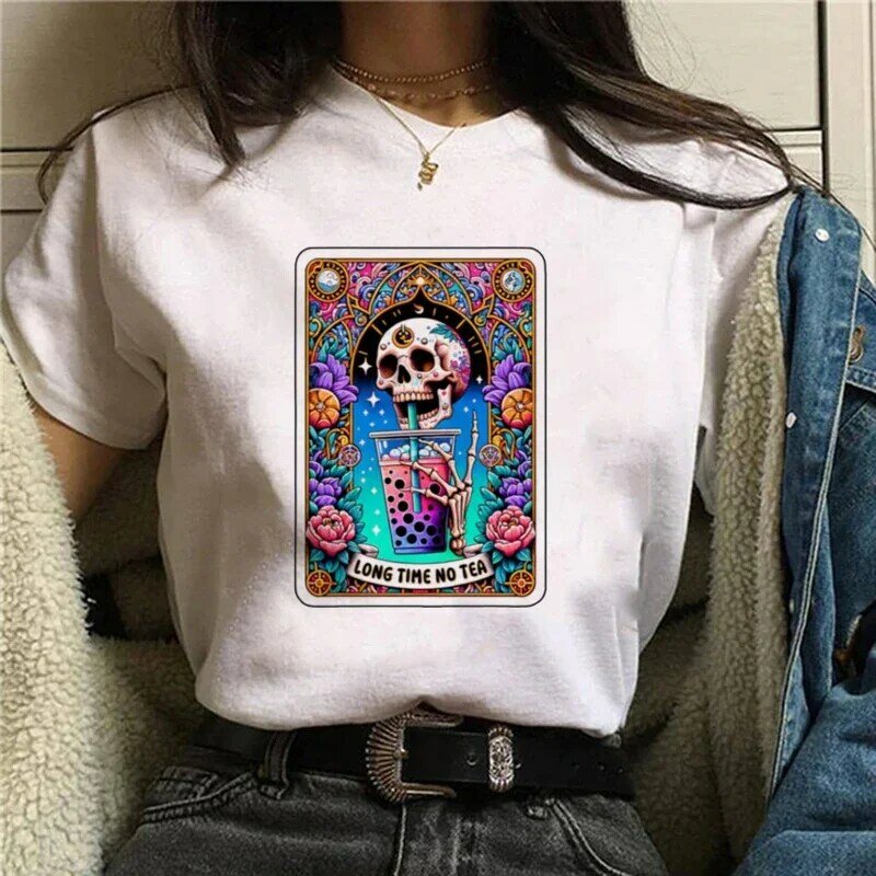 T-shirt de manga curta feminina, aquarela, roupa estampada, top bonito com estampa, nova tendência, moda verão, anos 90