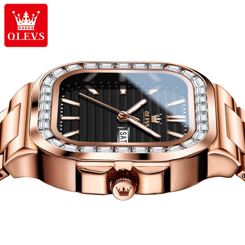 OLEVS-reloj analógico de acero inoxidable para hombre, nuevo accesorio de pulsera de cuarzo resistente al agua con calendario, complemento Masculino de marca de lujo con diseño de diamantes, 2024